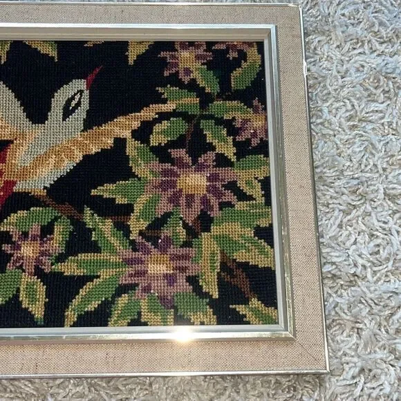 Vintage Cross Stitch Framed Tapestry Birds 11x15 Frame - Picture 3 of 10